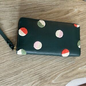 Fossil Dark Green Wallet with Colorful Dots